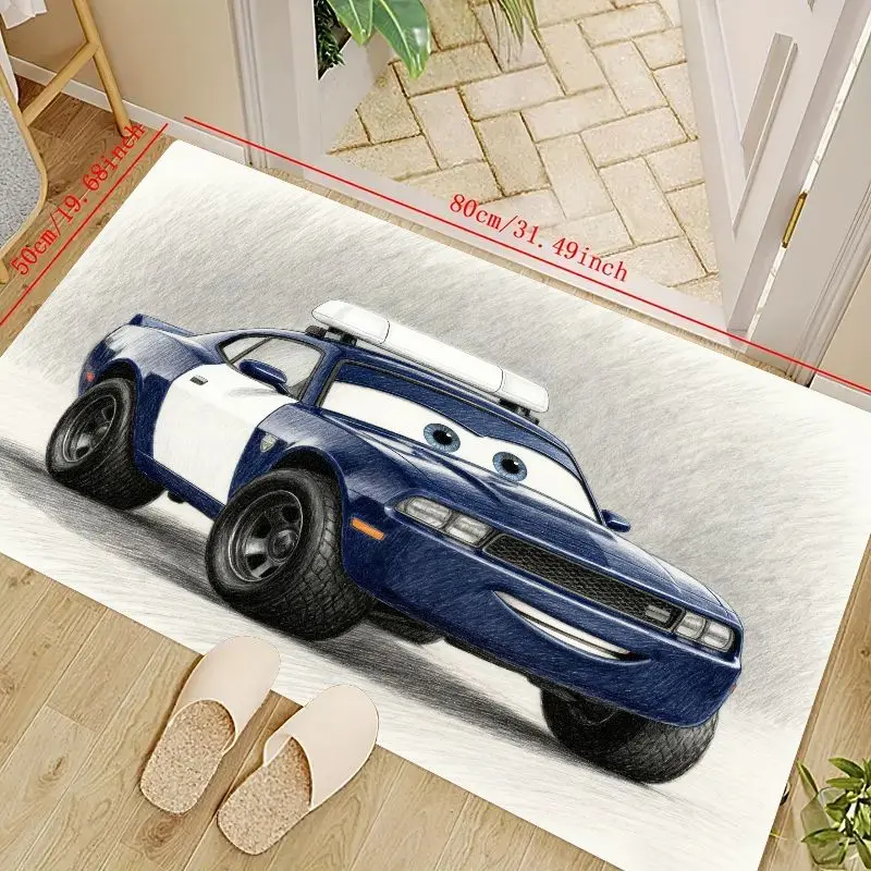 

1 шт., коврик для полицейской машины с рисунком аниме, синий анимированный напольный коврик для спортивного автомобиля с глазами персонажей, нескользящий мягкий моющийся ковер для