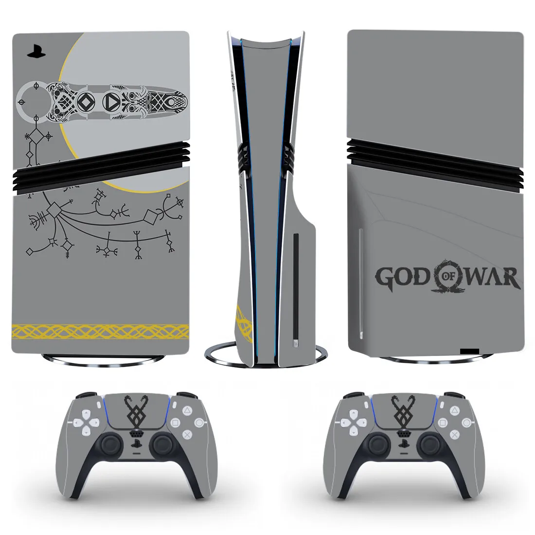 God of War PS5 Pro Disc Skin غطاء لاصق لوحدة التحكم و2 وحدات تحكم جديدة PS5 Pro Disk Skin Vinyl
