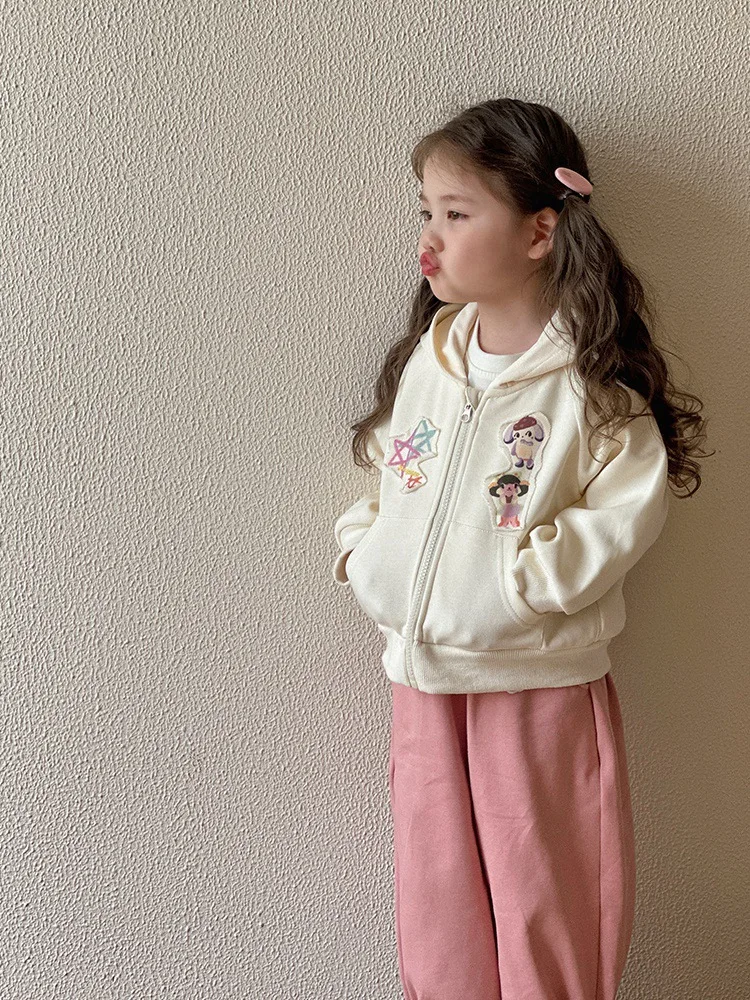 

Girls' Spring and Autumn Jacket2025New Children's Autumn Style Hooded Sweatshirt for Girls Baby Autumn Top Cardigan