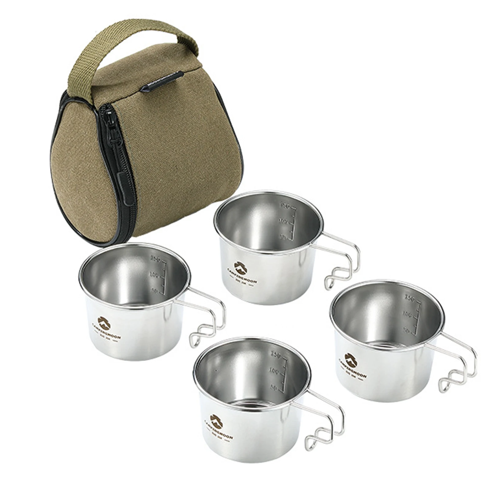 

Four Outdoor Stainless Steel 210ml Sierra Cups with a Storage Bag Picnic Tableware Portable Barbecue Hiking Camping Cup Picnic
