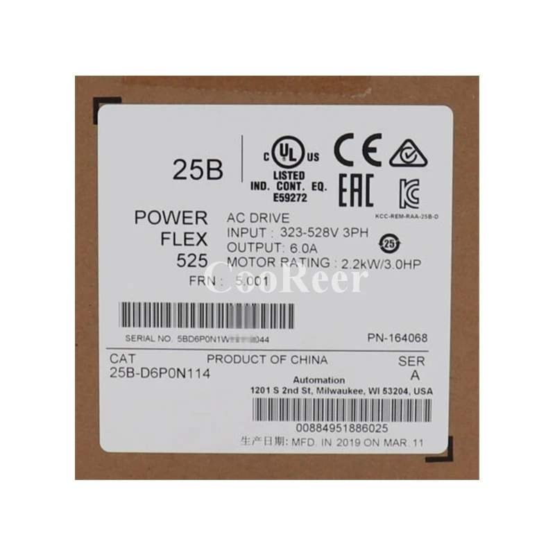 PowerFlex 525 AC Drive, 25B-D6P0N114, Novo