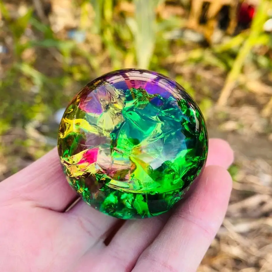 Ice Crack Sphere Colorful Glass Crystal Ball Energy Sphere , Holiday Gift Home Decoration