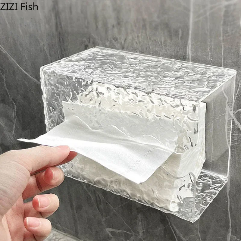 Transparent Ripple Tissue Box Desk Decoration Creative Wave Tissue Box and Rabbit Bedside Table Acrylic Paper Towel Case