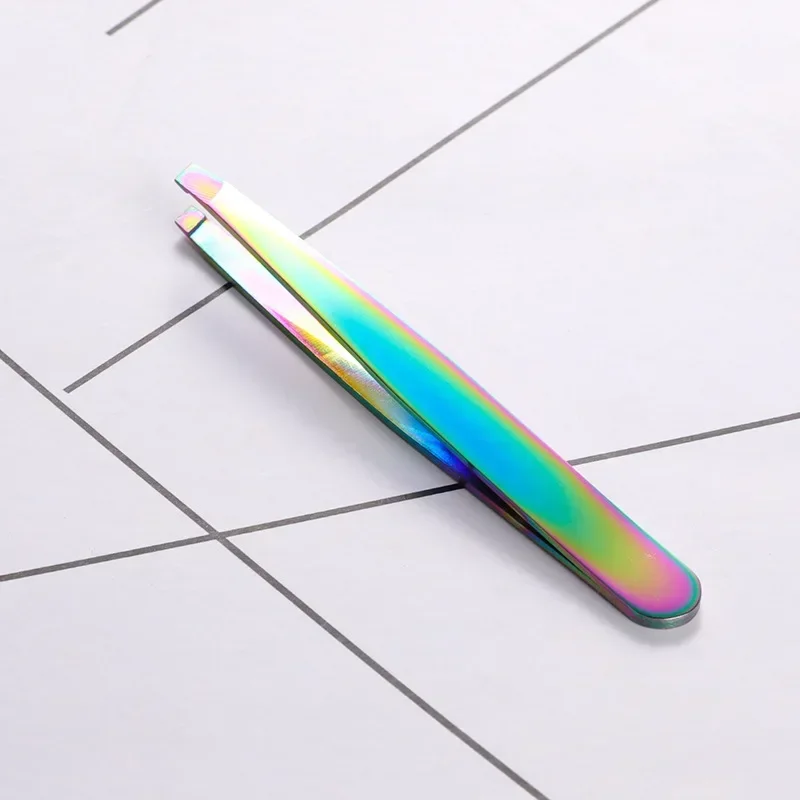 Stainless Steel Eyebrow Trimmer Color Comb Diagonal Flat Eyebrow Trimmer False Eyelash Assistant Tweezers Beauty Tools