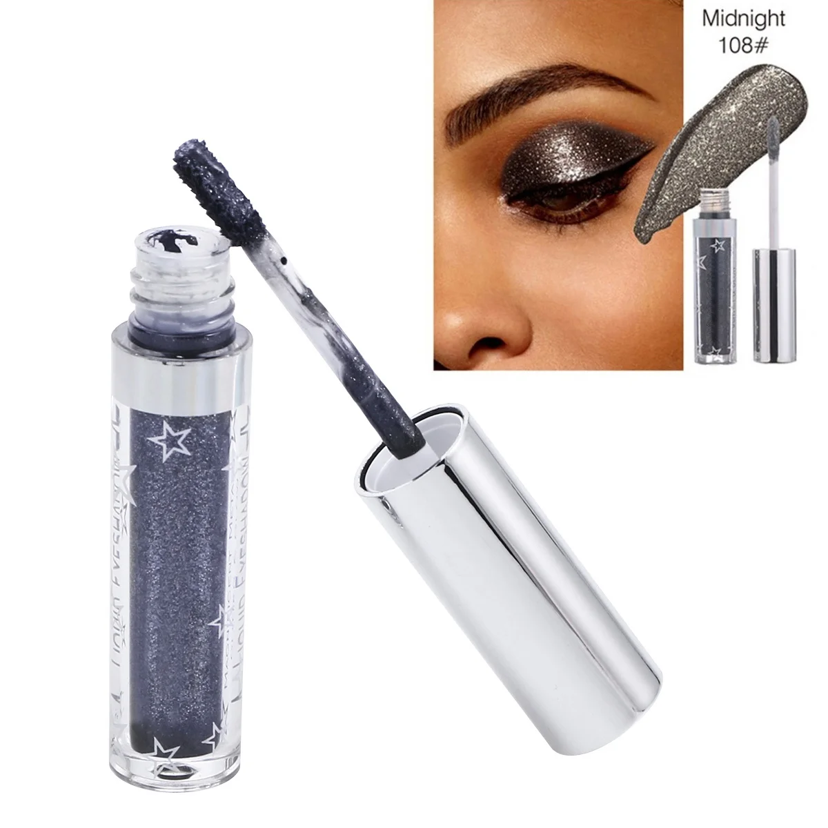 Perlglanz-Lidschatten 108 #   Midnight1 Glitter Glow Flüssiges Make-up, langlebiges, wasserfestes, hochpigmentiertes Schimmerpulver für Frauen