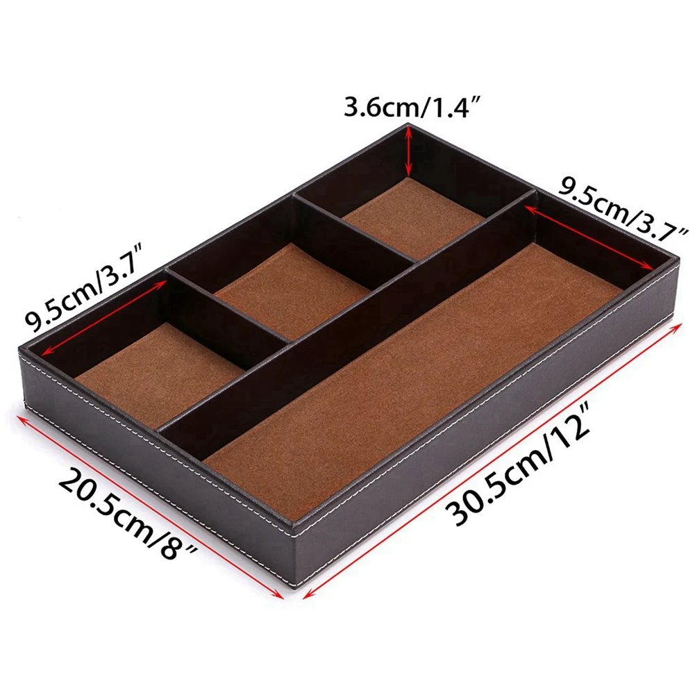 2X 4 Slots Desk Drawer Organizer, Pu Leather Drawer Storage Organizer Divider(Brown)