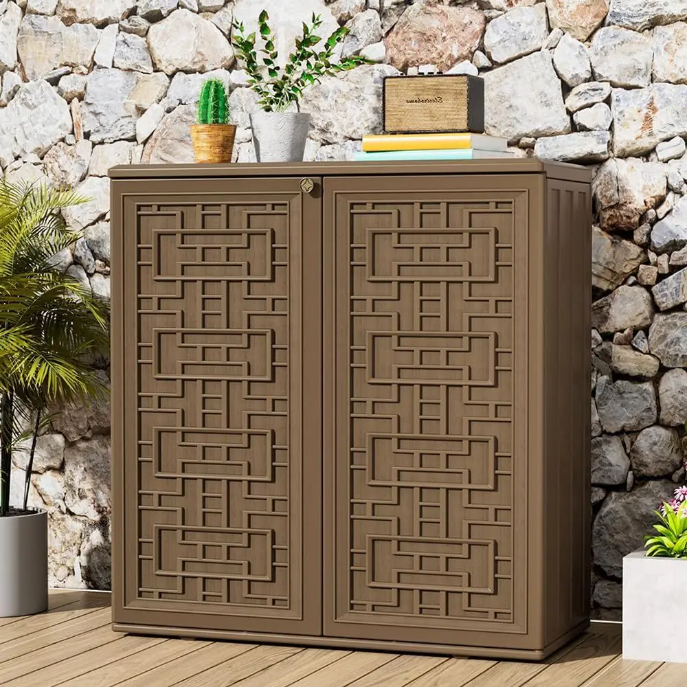 Outdoor Storage Cabinet Waterproo, Resin 62 Gallon Storage Box or Patio urniture Cushions, Garden Tools, Pool Accories (k Brown