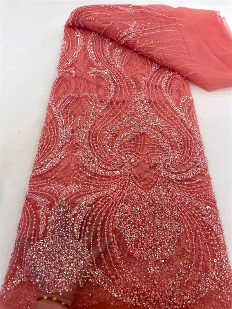 

Nigerian Handmade Lace Fabric, Sequins Beaded Embroidery, African French Lace Fabric for Dress, Luxurious, High Quality, 2024