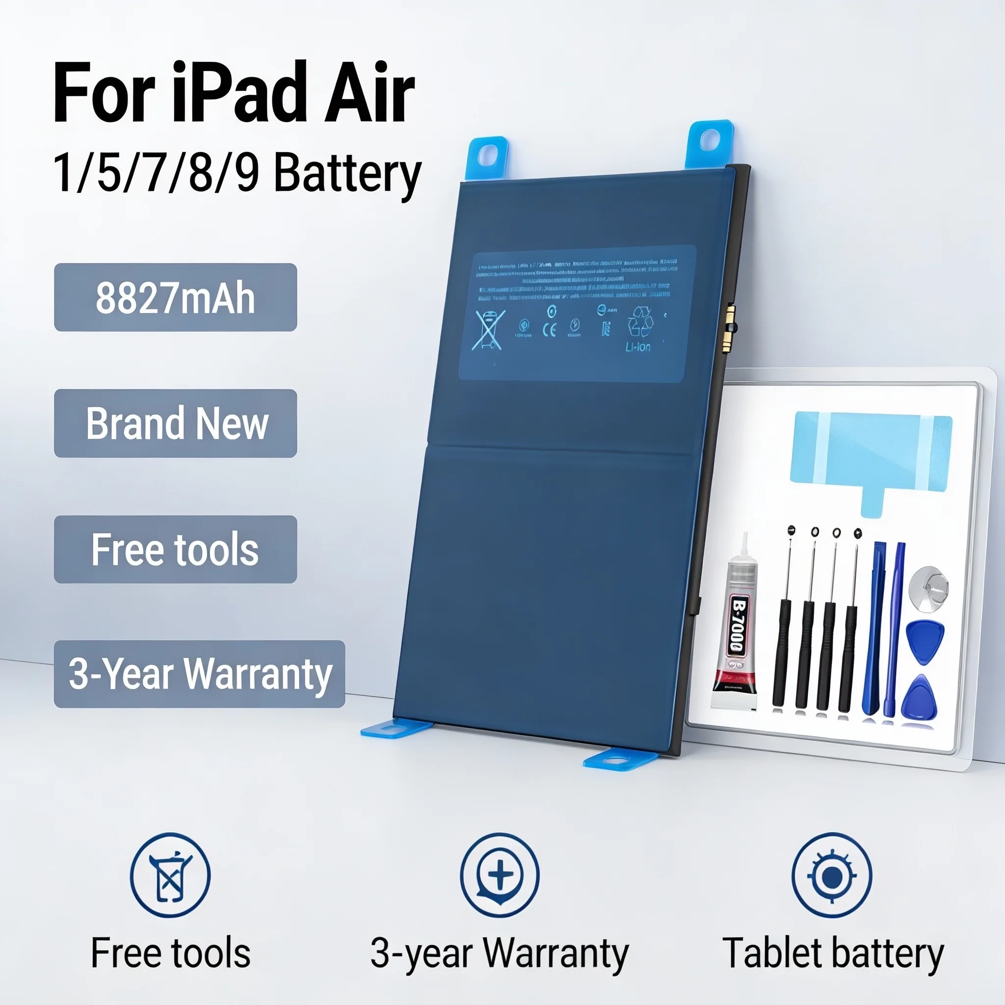 8827mAh High Capacity Tablet Battery For iPad 5 7 8 9 5th iPad Air1 A1474 A1475 A1484 A1485 A1893 A1954 A2197 A1822 A2602 A2603