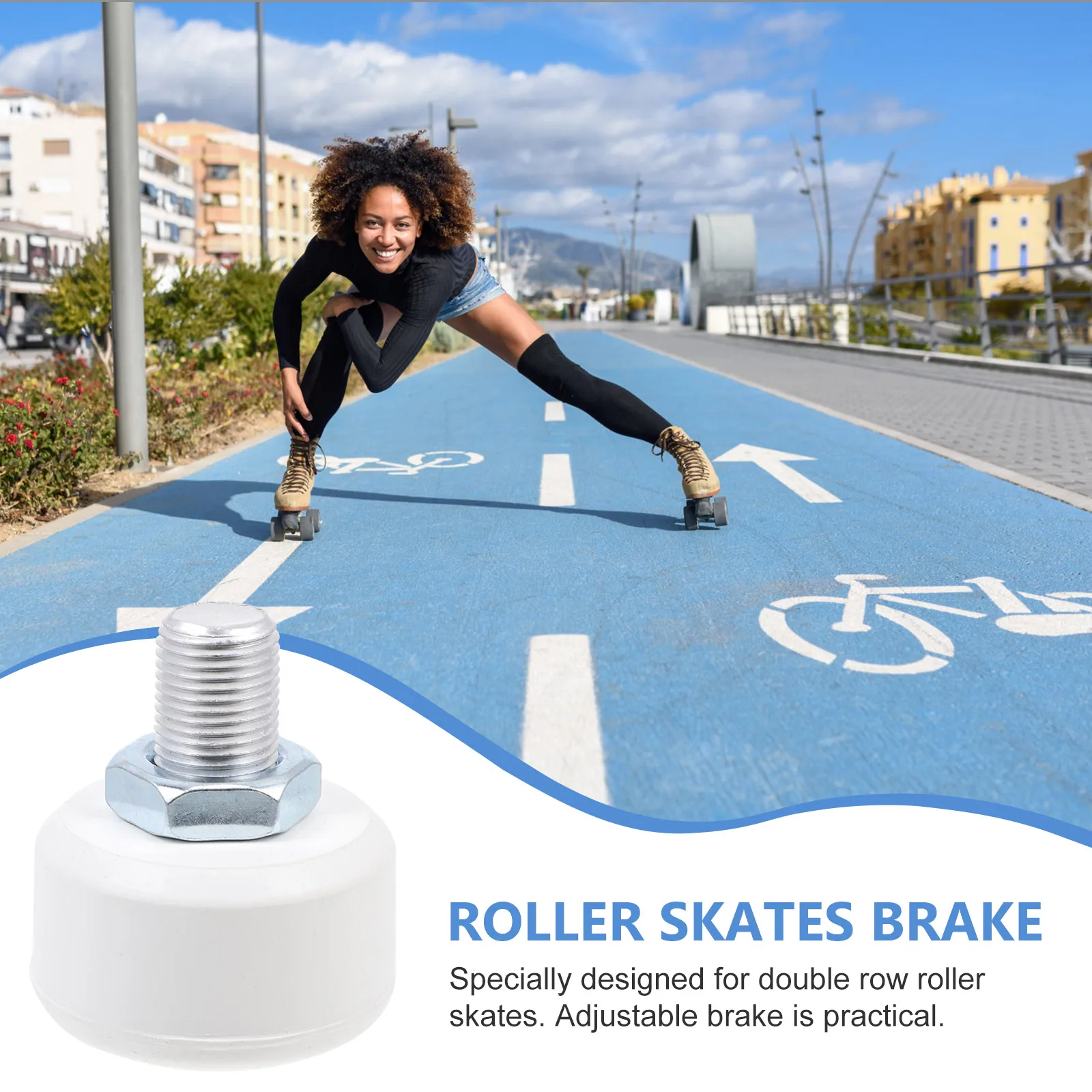 

1Pc White Hole Adjustable Rubber Brake For Double Row Roller Skates Large Area Mute Easy Install Skating Parts Fitness
