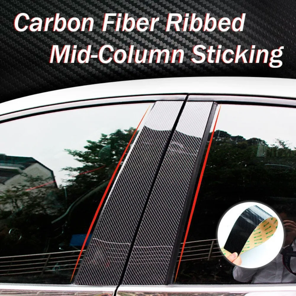 6Pcs Glossy Piano Black Car Door Window B C Pillar Post Cover Trim Carbon Fiber Sticker For Mercedes Benz S Class W220 1998-2005