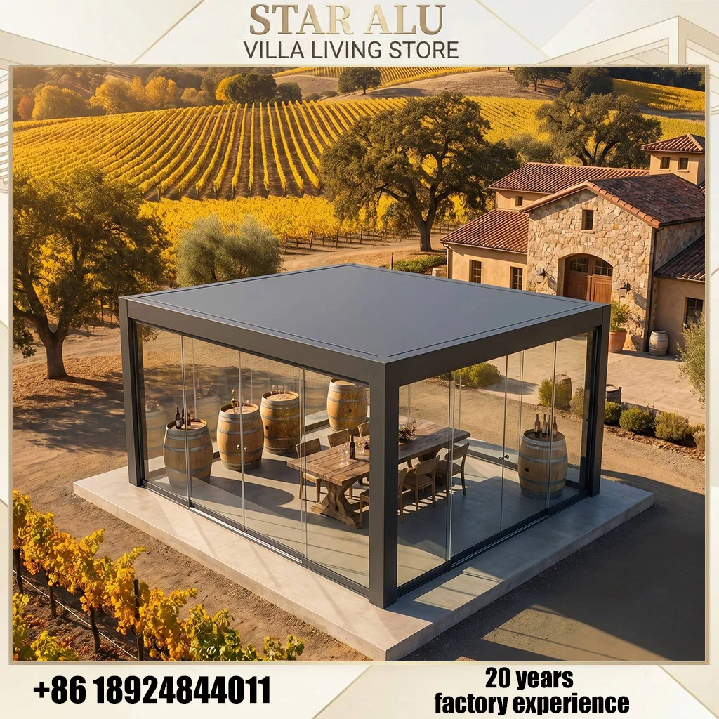 Aluminum Pergola Waterproof Adjustable Roof Bioclimatic Gazebo Sunshade Pavilion Shelter for Garden Patio Terrace