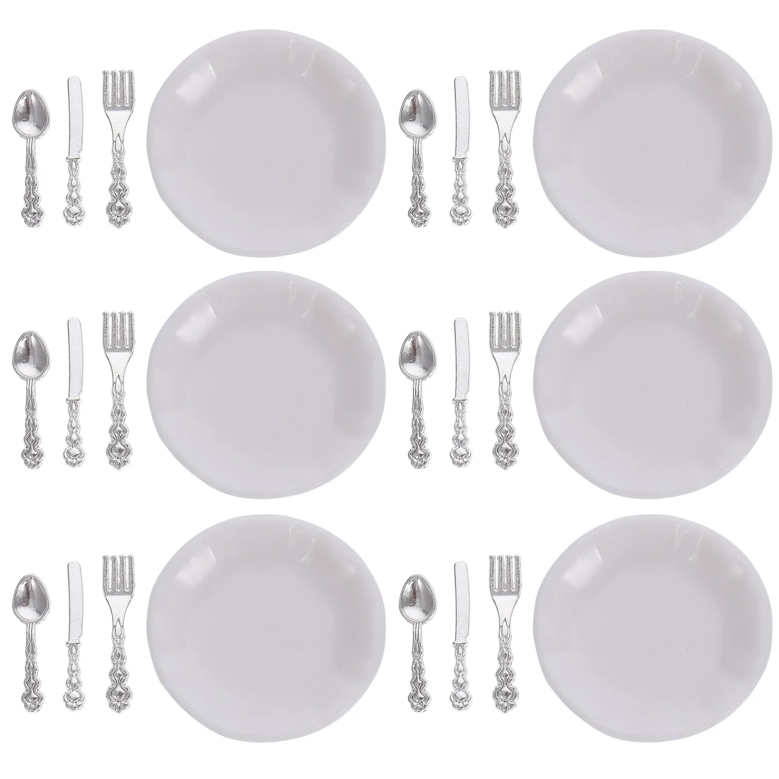 

6Sets Mini Tableware Decoration Set Premium ABS Alloy Material Realistic Dollhouse Kitchen Accessories for Home Desktop Ornament