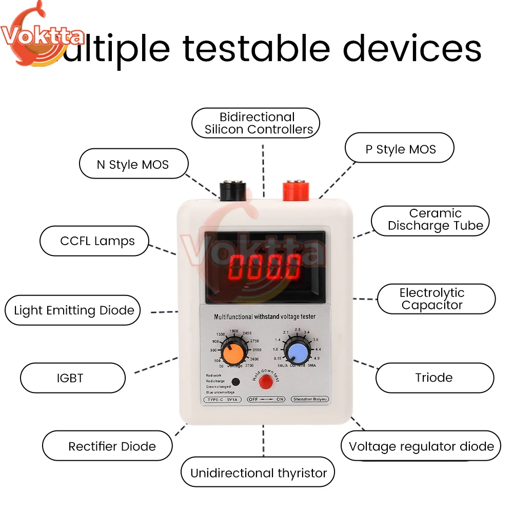 0V-3800V IGBT Voltage Transistor Tester Diode MOS Triode MOV Voltage Meter Test LED Volt Capability Transistor Withstand Testers