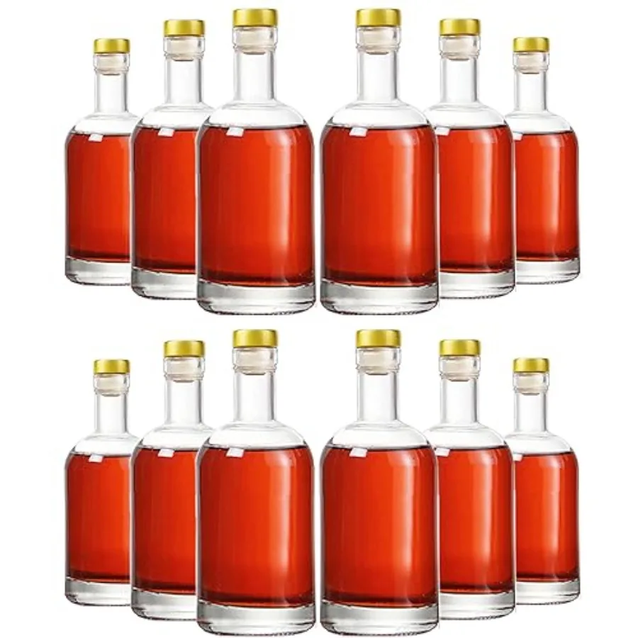 Botellas de Vidrio Transparente de 12 oz - 375 ml [Paquete de 12] para Vino, Bebidas, Aceite, Vinagre, Kombucha, Cerveza, Agua, Refrescos con Tapón de Corcho