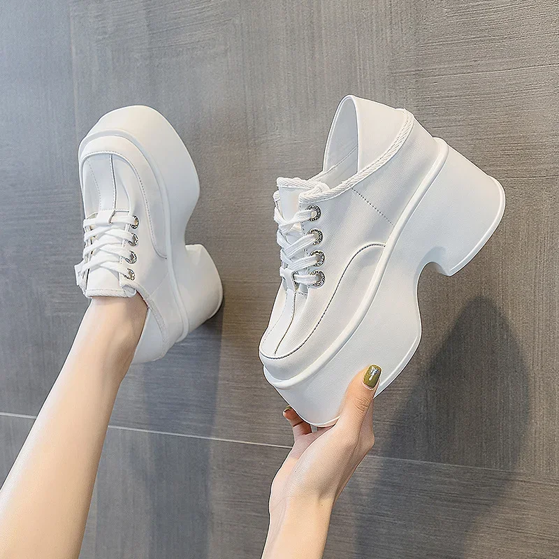 

11cm Cow Genuine Leather High Brand Autumn Spring Chunky Sneakers Females Casual Ladies Vulcanize Women Platform Designer