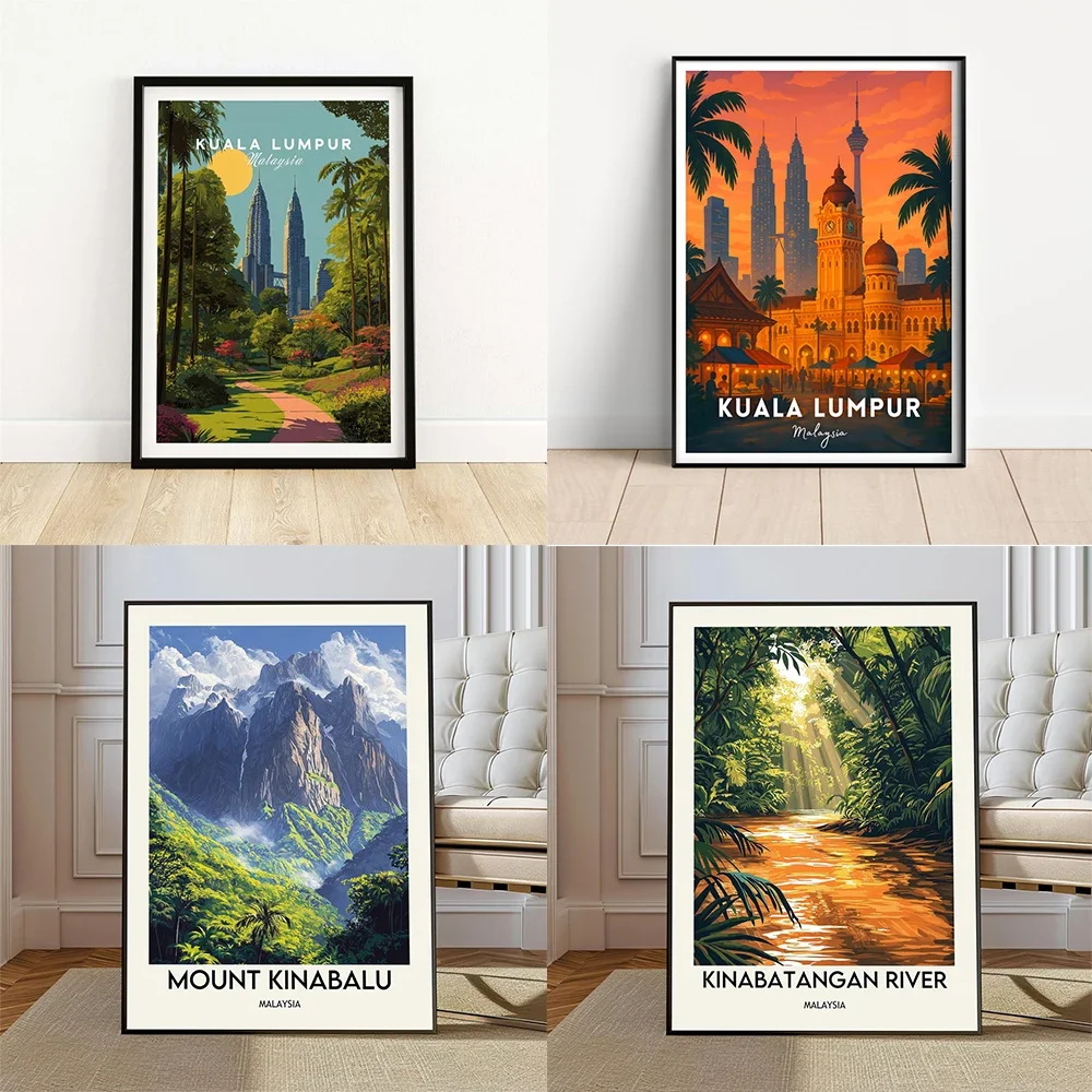 Kuala Lumpur Malaysia Asia Watercolor Print Travel Art Poster Mount Kinabalu Travel Print Mount Kinabalu Landscape Canvas Print