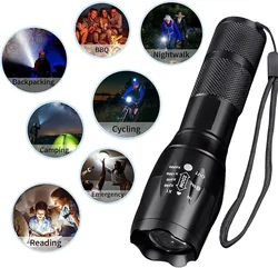 High Power LED Flashlight 5 Modes Tactical Zoomable Torch Super Bright Outdoor Emergency Flash Light for Camping Hiking Fishing