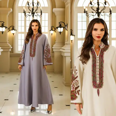 Loose Long Sleeved Embroidered Robe with Ethnic Style, Elegant and Luxurious Women's Robe in The Autumn of The Middle East
