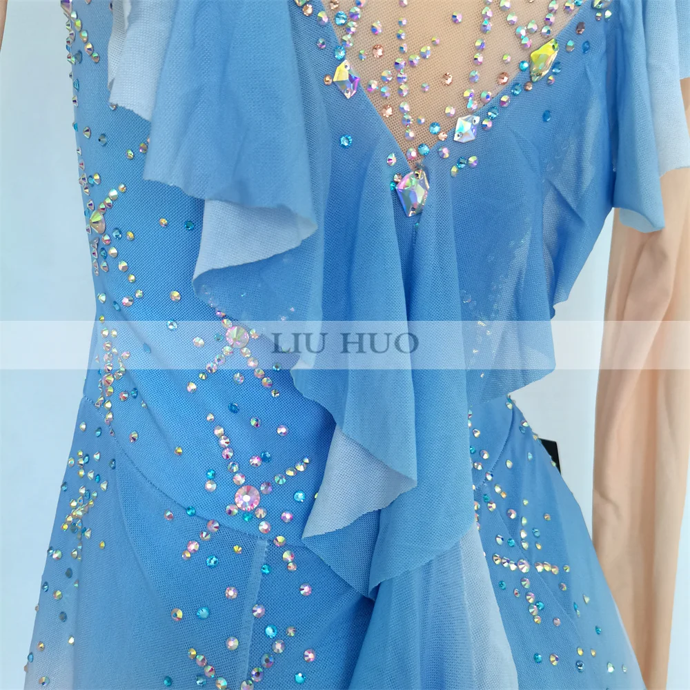 LIUHUO femmes Aldult fille personnaliser Costume Performance compétition justaucorps patinage artistique sur glace robe danse adolescent bleu dégradé enfant