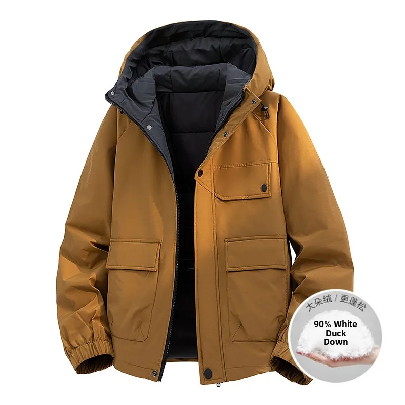 

Men's Casual Hooded down Jaet White Du Feather Outdoor Windproof Warm Large ket Workwear Leisure Winter Poly Fiber