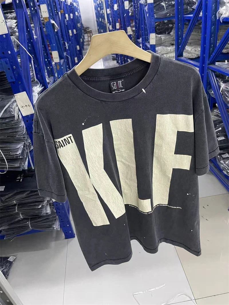 

Винтажная стираная футболка Saint of Michael 25SS «ограниченное издание KLF Exhibition», уличная одежда, повседневный мужской топ из 100% хлопка с круглым вырезом