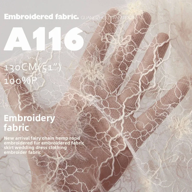 

Perspective Embroidery Mesh Fabric for Fashion Wedding Dress Veil Clothing Handmade Diy Cloth By The Yard Sewing Material