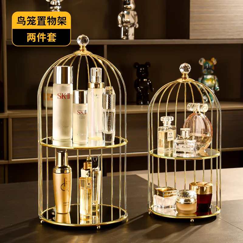 

Bird Cage Shelving Desktop Light Luxury Cosmetics Storage Box Lipstick Box Dresser Senior Sense Perfume Storage Furniture