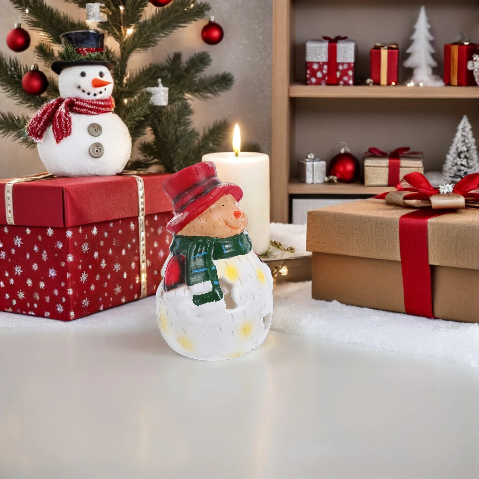 

Christmas Snowman LED Night Light Resin Glowing Winter Xmas Holiday Tabletop Decoration Snowman Lamp Ambient Light