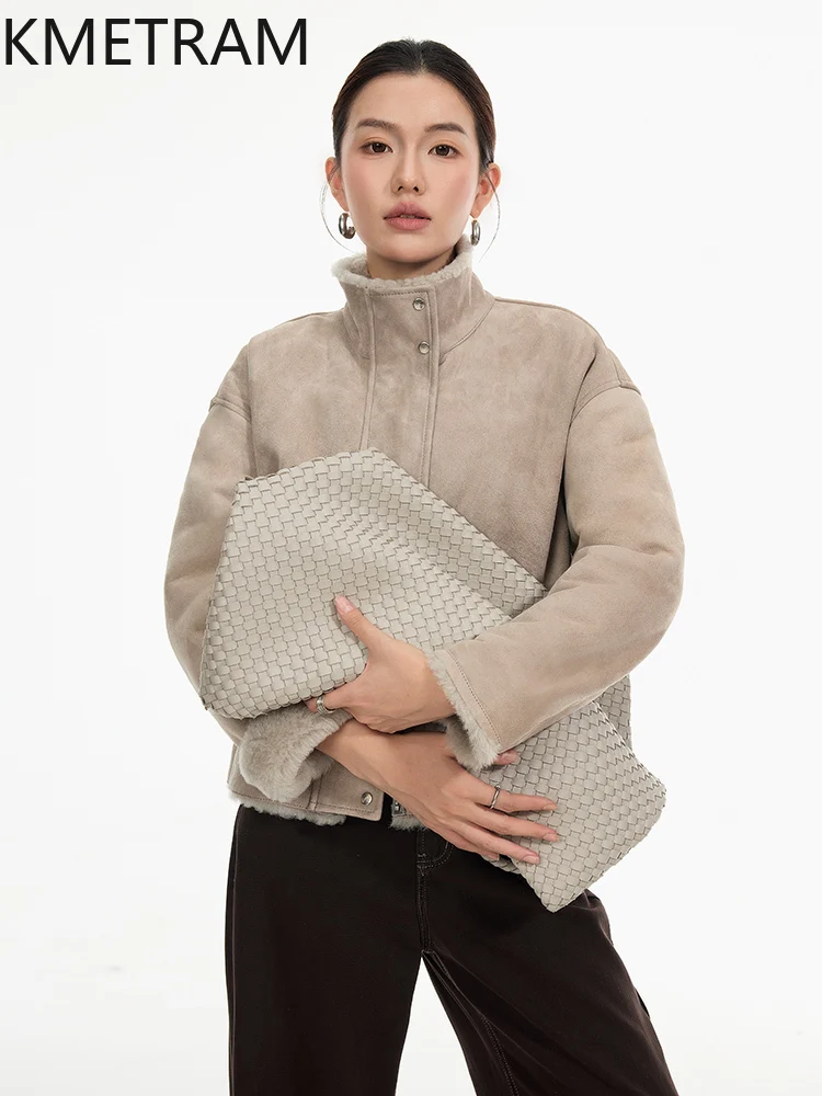 Damska krótka kurtka z prawdziwego futra z naturalnej wełny merino i owczej skóry, dwustronna, zimowa kurtka skórzana, odzież damska 2025 шуба