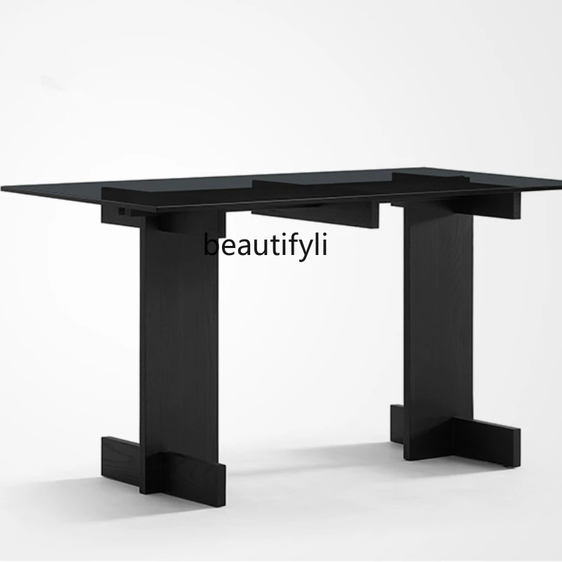 Customized Nordic Modern Solid Wood Black Tempered Glass Boss Desk Home Italian Minimalist Computer Desk Customizable