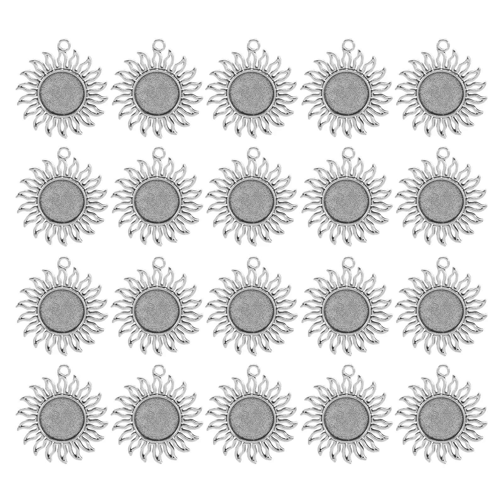 

20Pcs Sunflower Pendant Blank Base Alloy Round Bezel Tray 16mm Cabochon Setting Jewelry Findings for Necklace Earrings