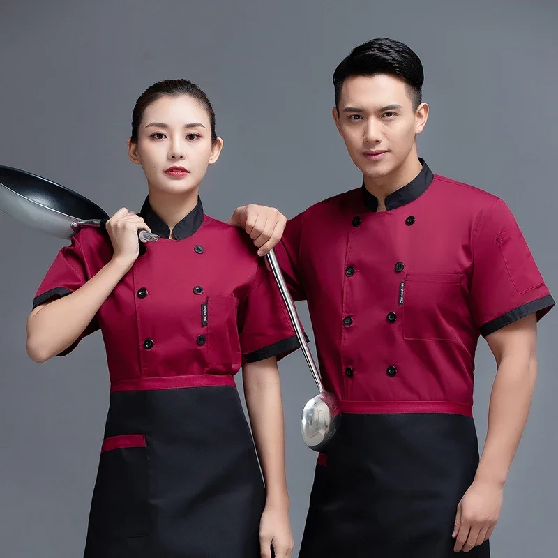 Wholesale Unisex restaurant Uniform Bakery Food Service Short Sleeve Breathable Double Breasted new chef uniform Cooking clothes