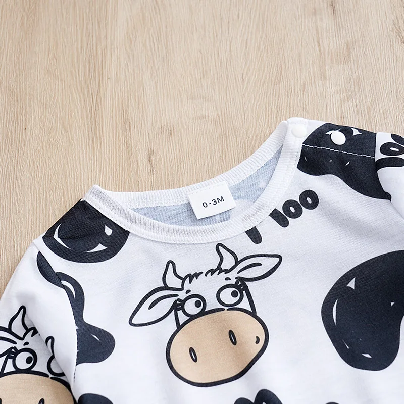 Spring And Autumn Newborn Boys And Girls Cute Style Cow Dress Up Walking Suit 0-18 Comfortable Long Sleeved Baby Bodysuit