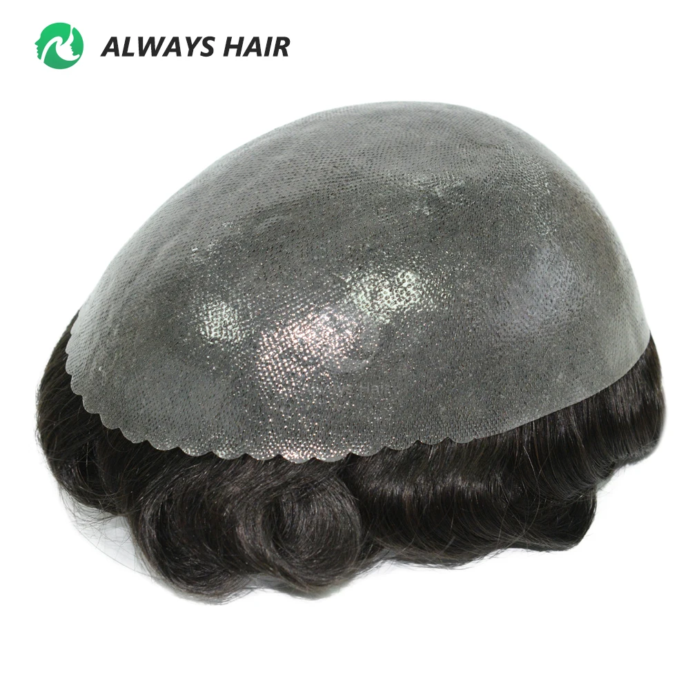 OS28 -Clrearance penjualan simpul kulit Toupee 0.12-0.14mm Patch rambut untuk pria 130% kepadatan rambut pria Wig prostesis kapiler