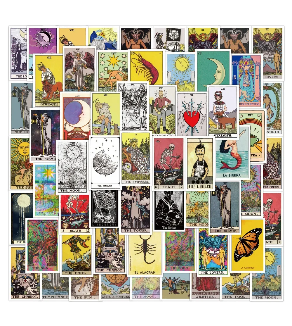 

60PCS Tarot Card Graffiti Stickers Set Waterproof Exquisite Sticker for Phone Computer Notebook Stationery DIY Toys Gifts