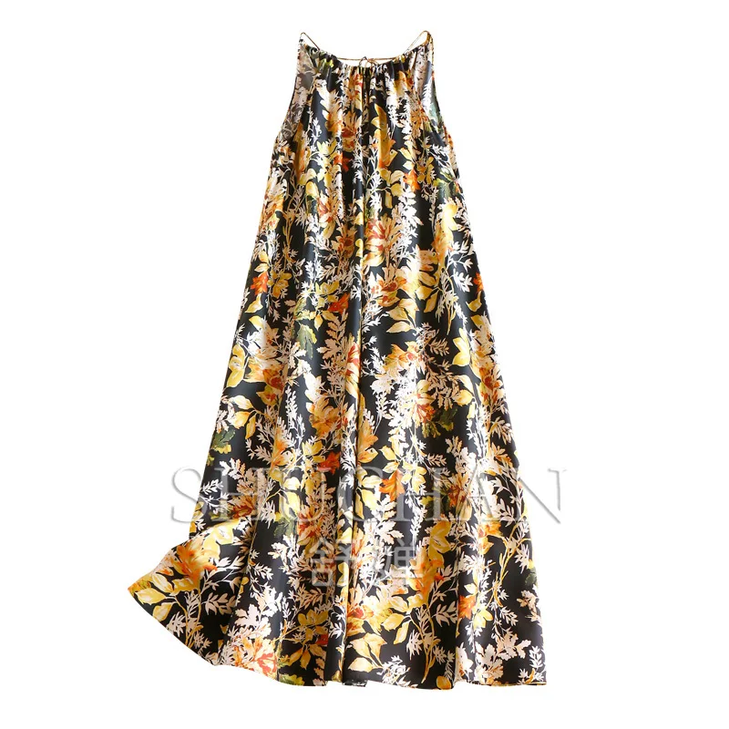 

Neck-mounted Luxury Silk Twill Silk Printing A Word Neck Dress Women 22B3 Summer Dress Women Vestidos De Mujer