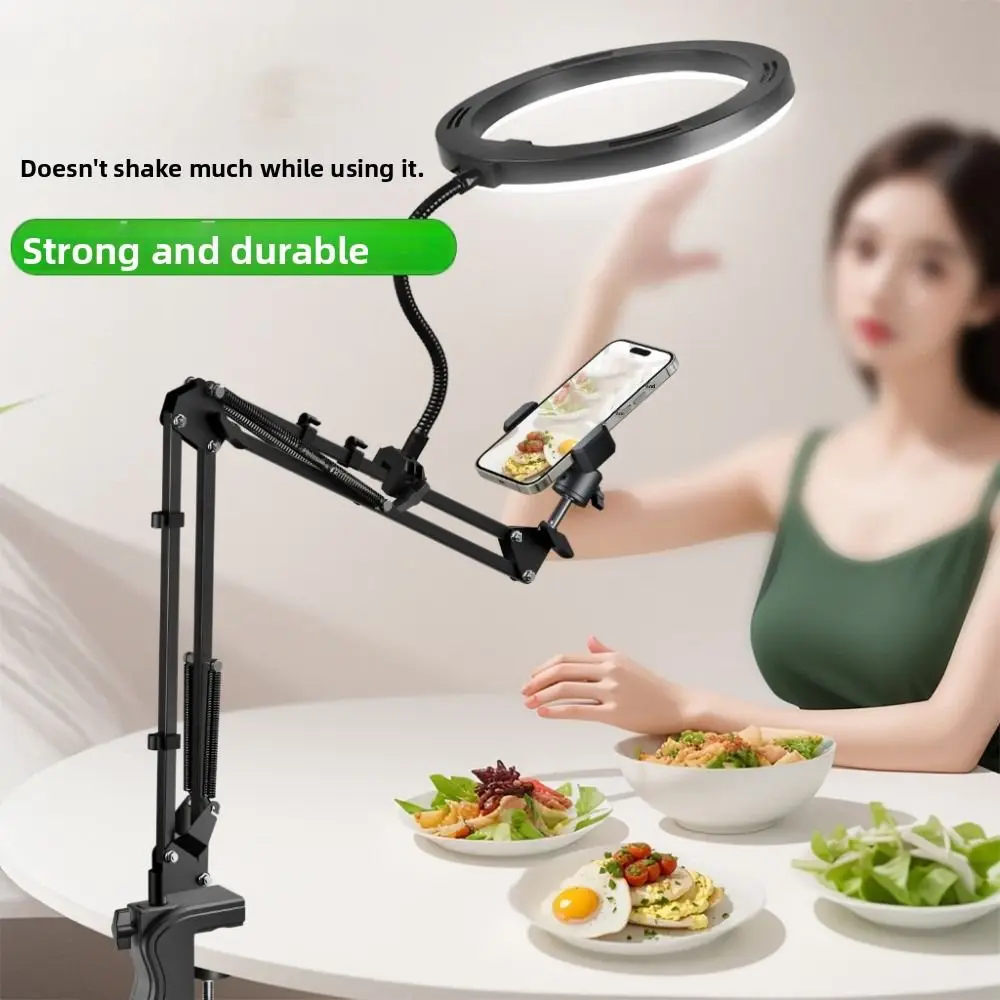 

Телескопическая подставка для телефона с заполняющей подсветкой, стабильная регулируемая высота, держатель для мобильного телефона, универсальный портативный держатель для телефона с зажимом