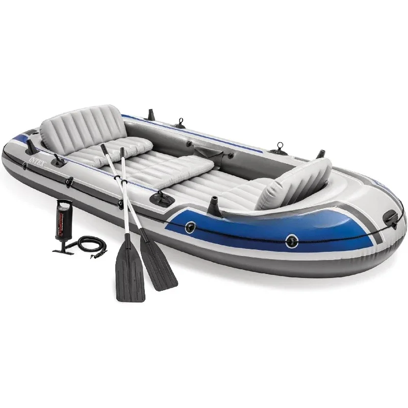 Inflatable Boat Series: Includes Deluxe 54in Boat Oars and High-Output Pump – SuperTough PVC – Adjustable