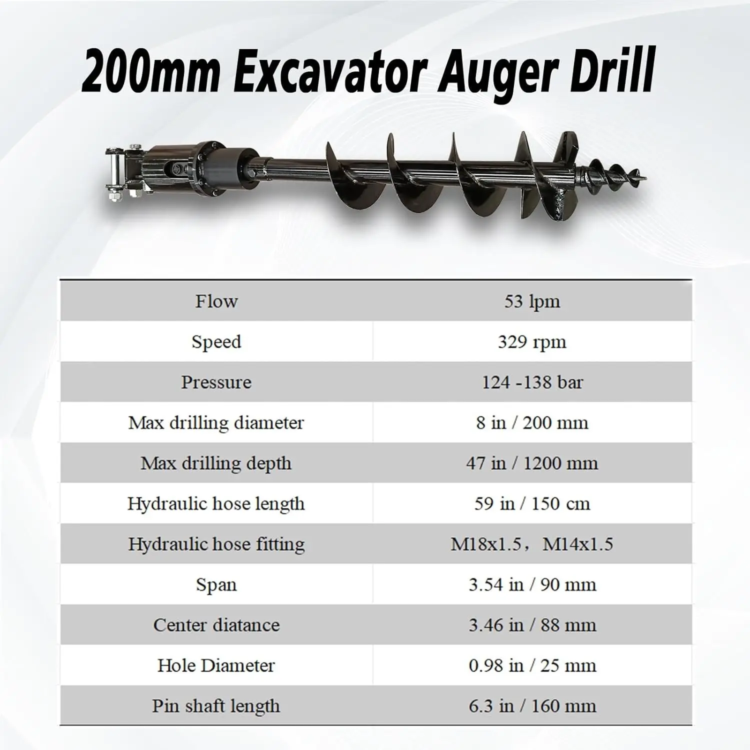 MMS 200MM Diameter Auger Drill Mini Excavator Attachments for 1Ton-1.5Ton Mini Excavators Small Digger Free Shipping