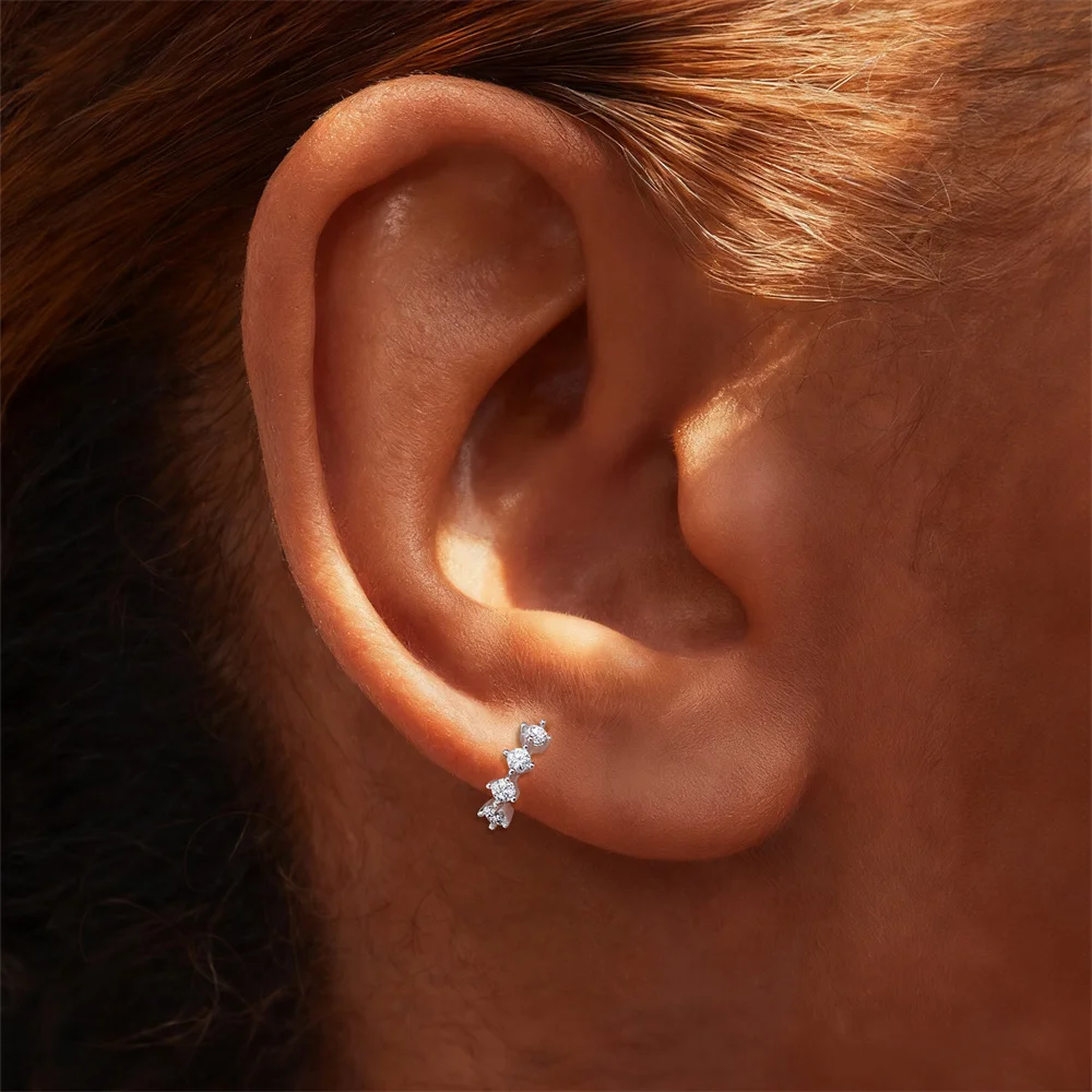 CANNER 925 Sterling Silver Shiny Tassel Moissanite Piercing Earrings For Woman  Party Wedding Helix/Tragus/Daith Jewelry Gift view 2