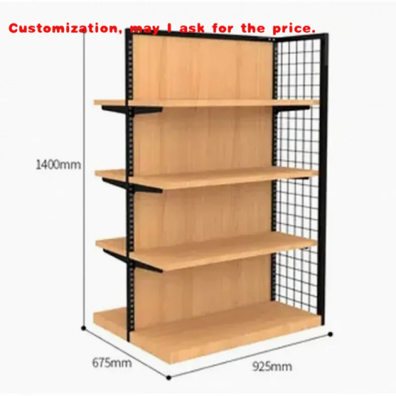 حامل عرض جداري معدني من جانب واحد مخصص رف سوبر ماركت من الخشب والفولاذ