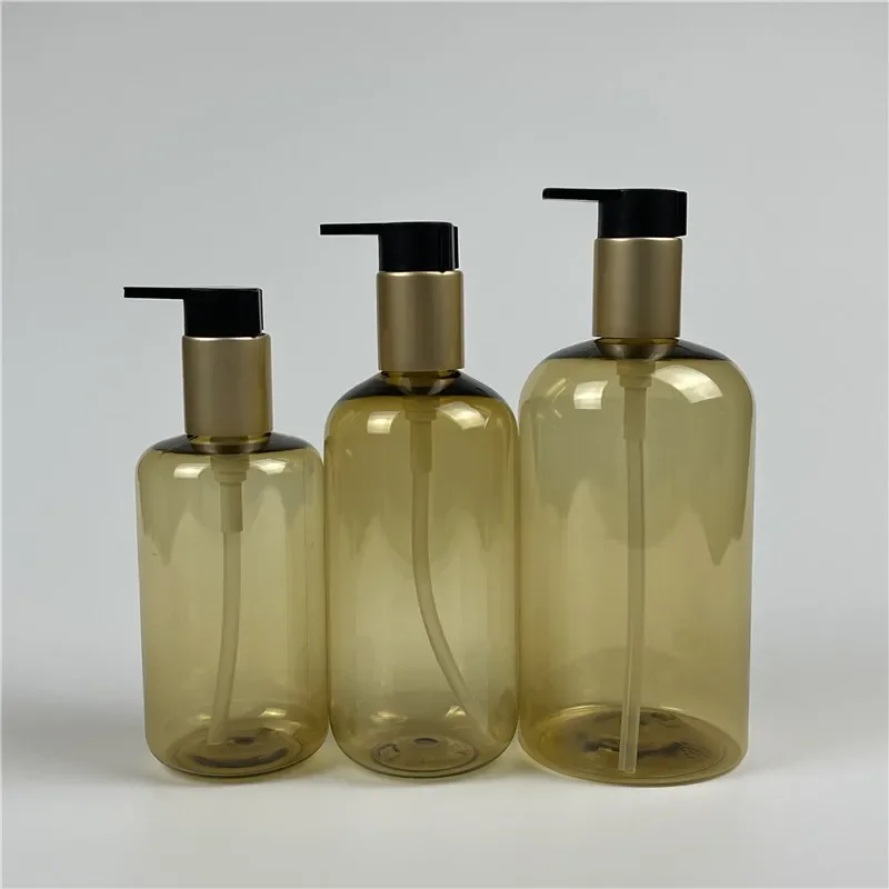 

250ML 300ML 500ML X 20 Lotion Pump Transparent Gold Bottles Empty Lotion Plastic Bottle Luxurious Body Wash Container For Travel
