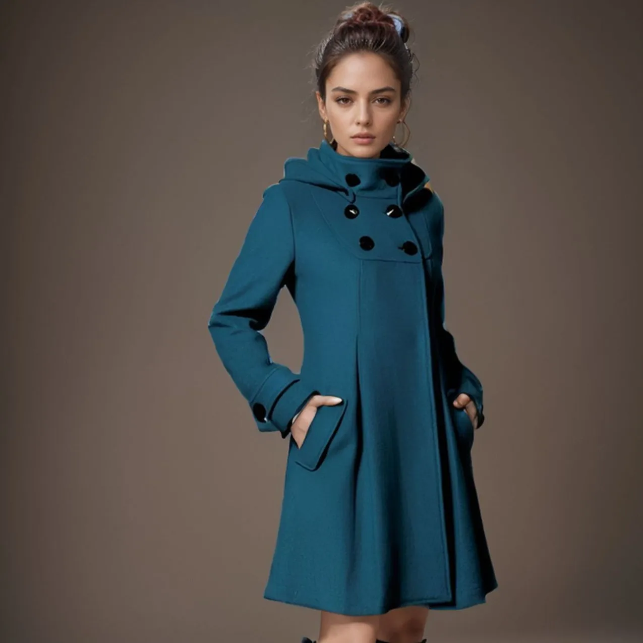 Hooded Double Breasted Coat Mid Length Sweet and Fresh with Medium Weight Spring High Temperature Setting Cape Style Women Coat