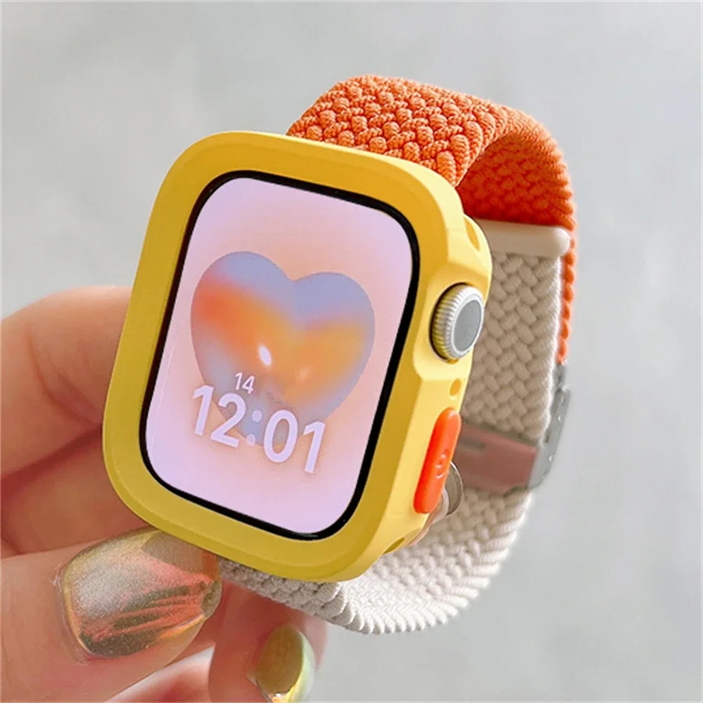 Case+ Nylon Strap For Apple Watch Band Ultra 49mm 44mm 40mm 45mm 41mm Cute Braided Bracelet For iWatch 5 6 SE 7 8 9 Accessories