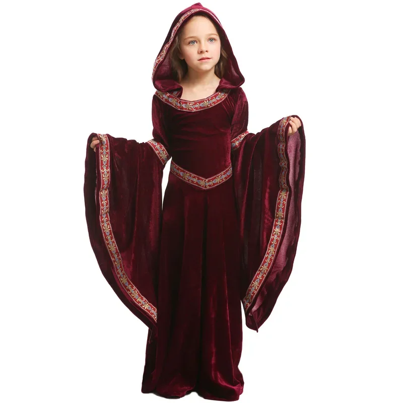 Fantasie mittelalter liche Zauberin heid nische Hexe Kostüme Mädchen Halloween Purim Karneval Gothic Samt Kapuzen kleid