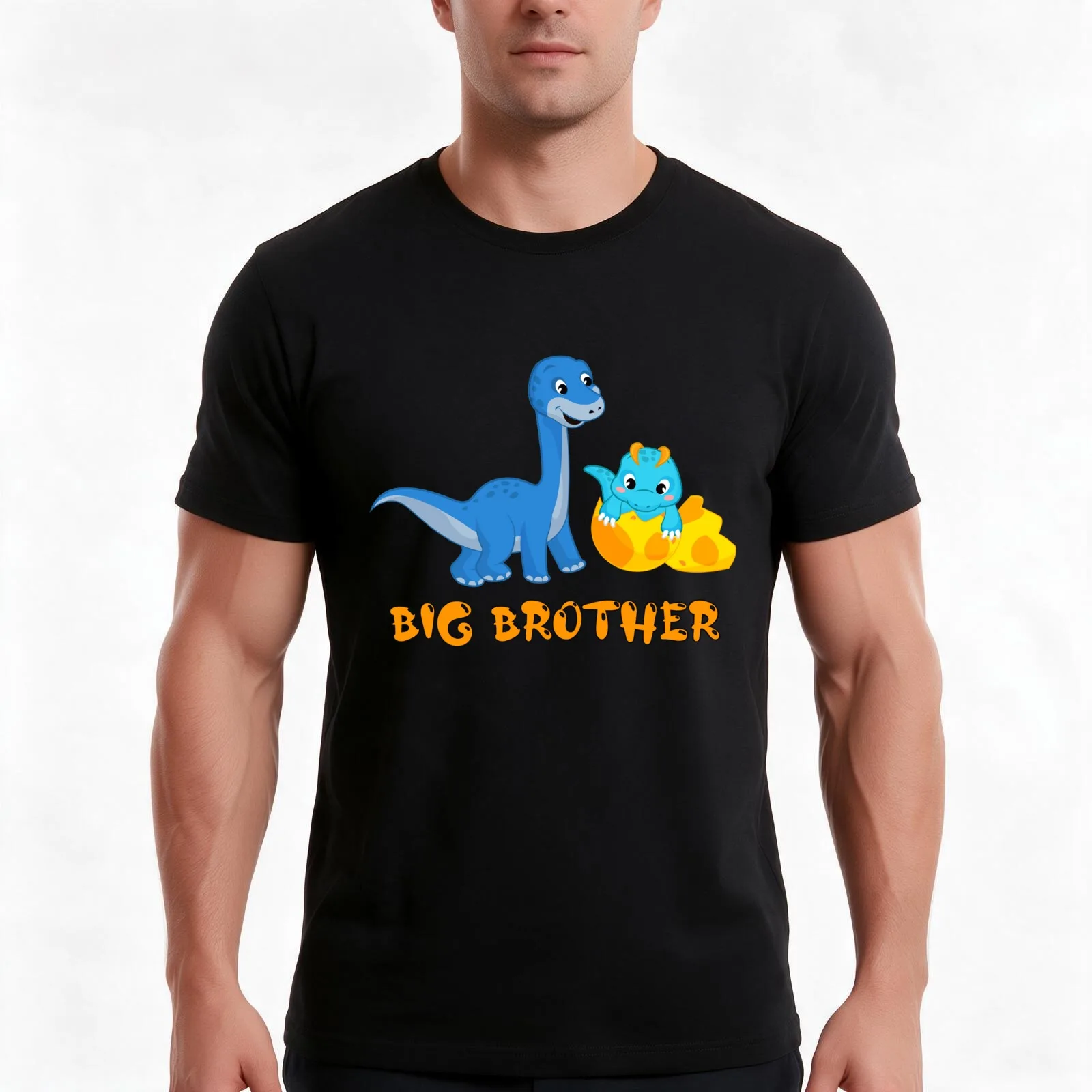 Big brother Dinosaur Siblings T-Shirt, Summer Casual Cotton Tee, Oversized Streetwear Tops, Vintage Graphic Print, 100% Cotton