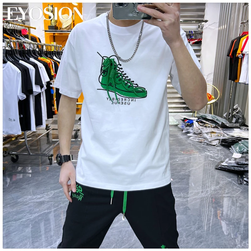 Men T-shirt Designer Brand Shoe Print Round Neck T Shirts Korean Fashion Pure Cotton Tee Unisex Trend Tops