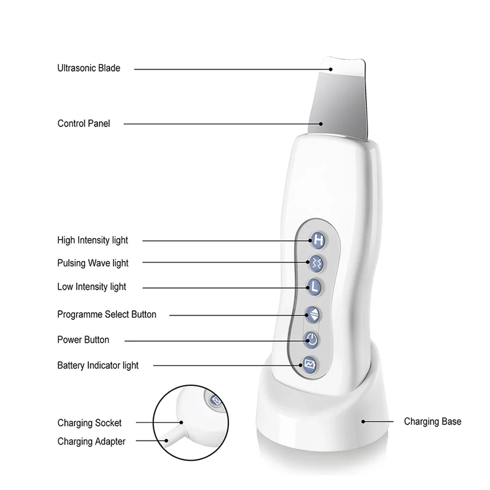 Ultrasone huidscrubber Diepe gezichtsreiniger Acne mee-eter verwijderaar Peeling Schopreiniger Gezichtsmassager Porienextractor