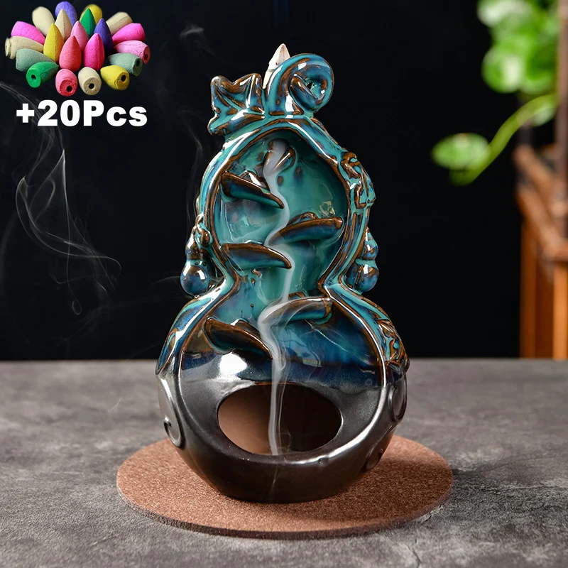 Handmade Classic Chinese Ceramic Craft Gifts Home Decorations Peaceful Backflow Incense Zen Waterfall Censer